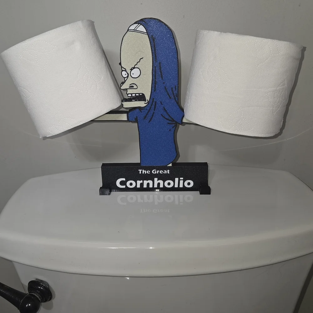 The Great Cornholio Blue Toilet Paper Stand by Cornholio